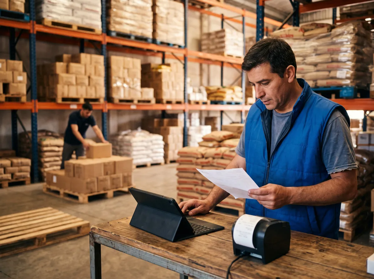 Depósito de una distribuidora de alimentos con la tablet de Terminal OS