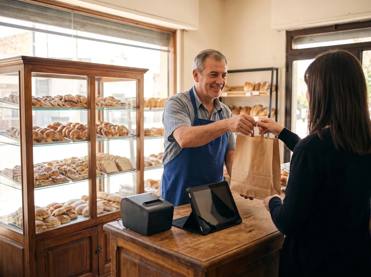 Panadería con la tablet de Terminal OS en el mostrador